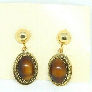 JCPENNEY Faux Tigers Eye Glass Gold Tone Dangle